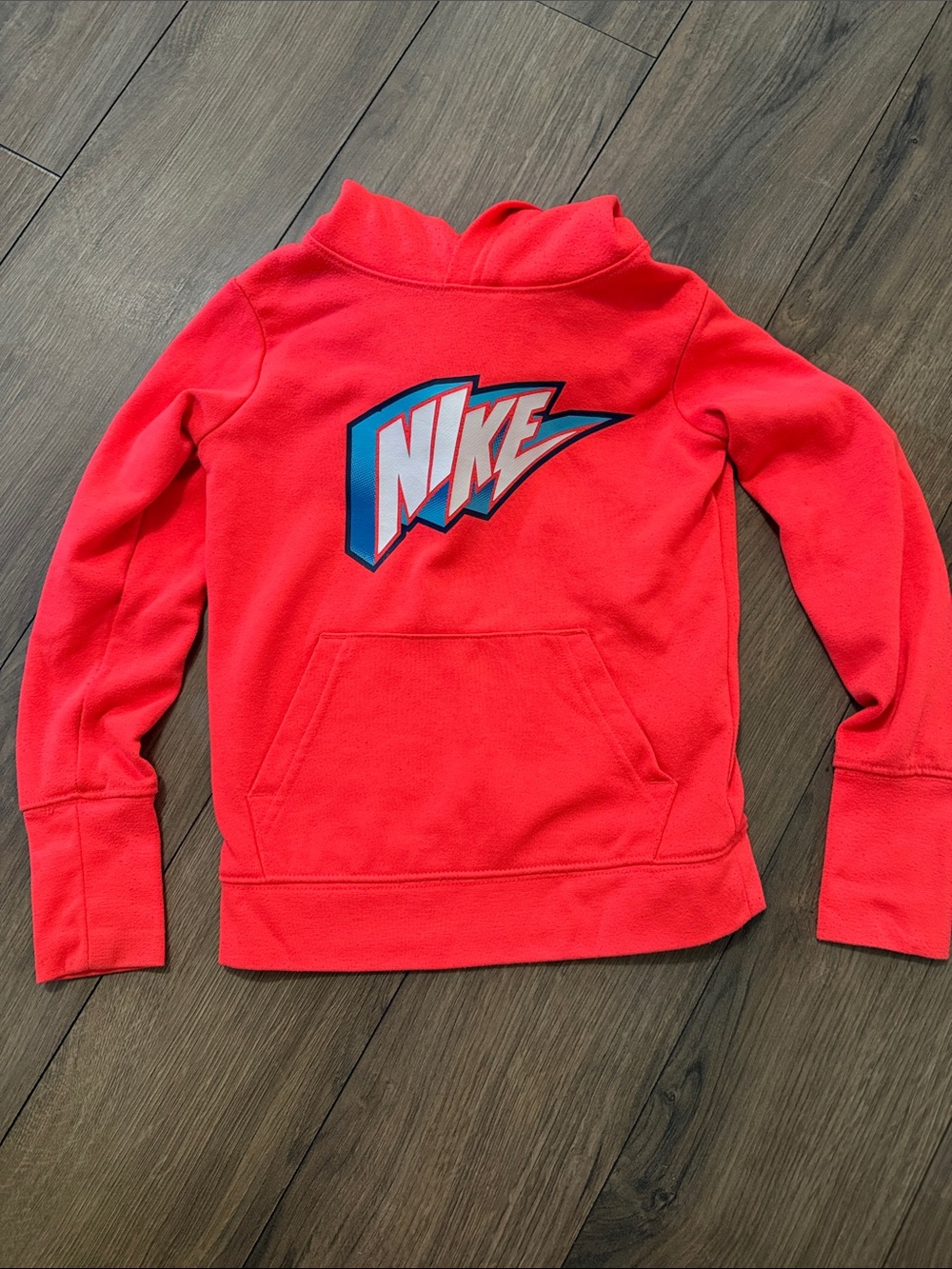 Nike Kids Bright Coral Red Pullover Hoodie with Logo